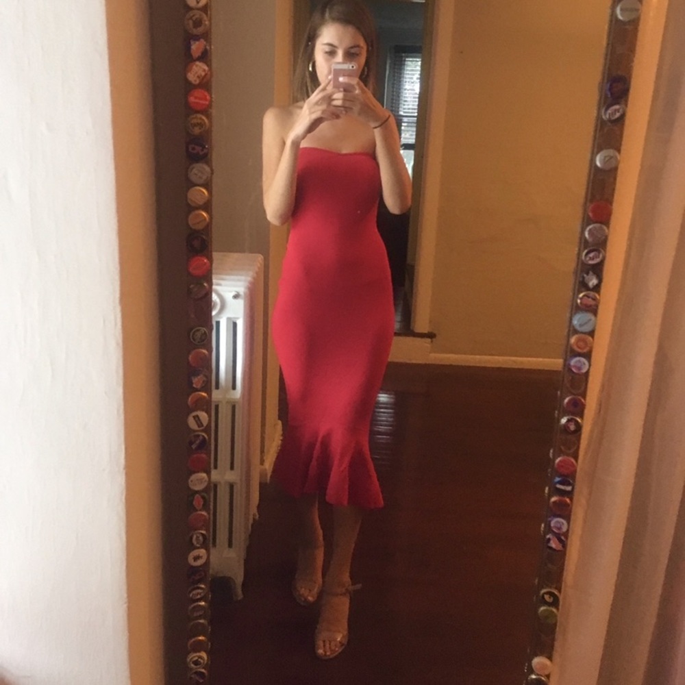 Revolve Julia Ruffle Hem Dress in Red - Picture 4 of 4